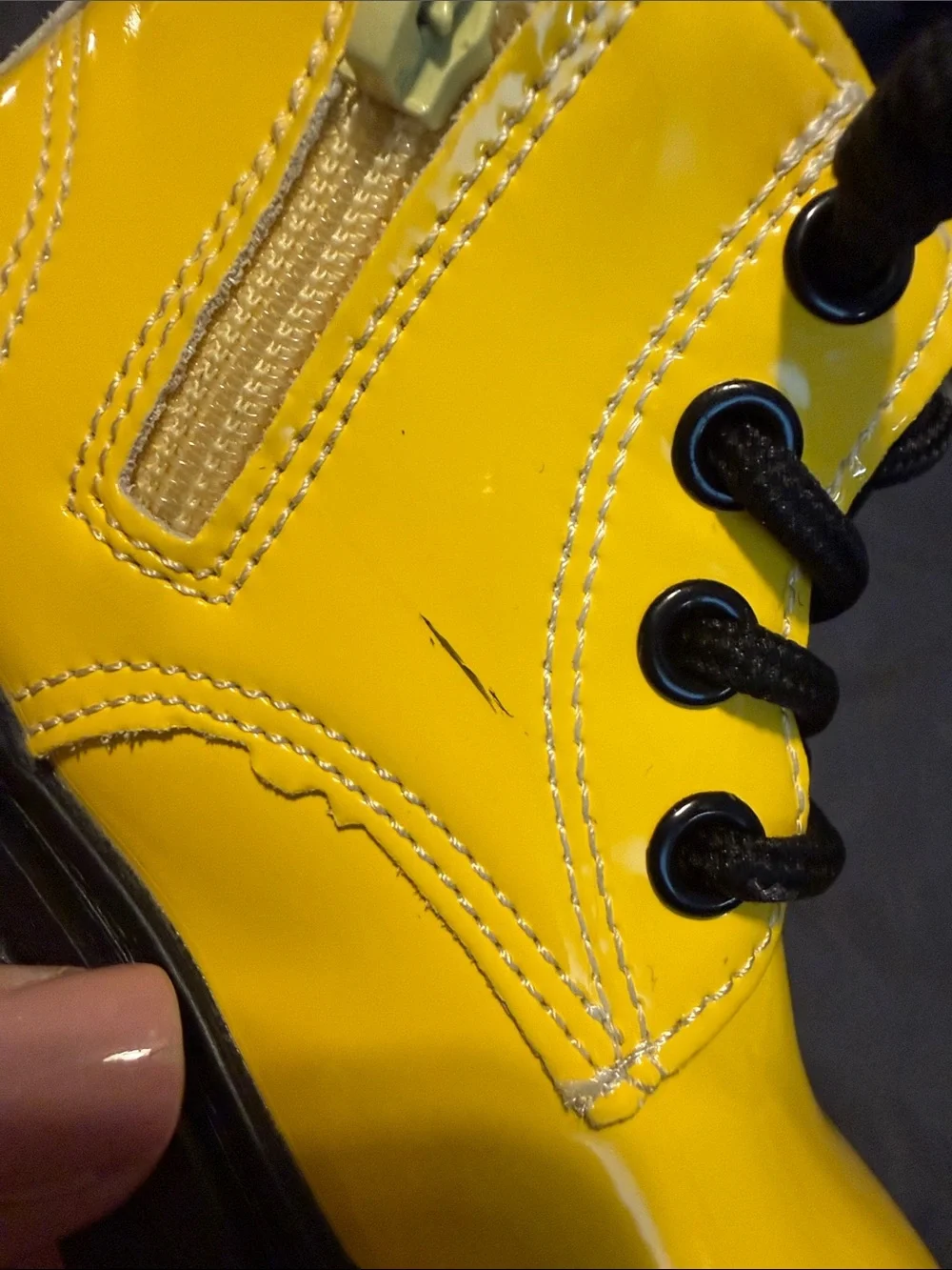 Yellow Kids Lace-Up Glossy Ankle Boots